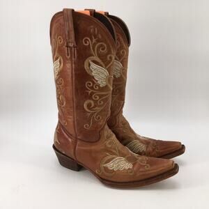 Pecos Bill Brown Leather Snip Toe Angel Wings Western Boots Womens 8.5 Cowgirl